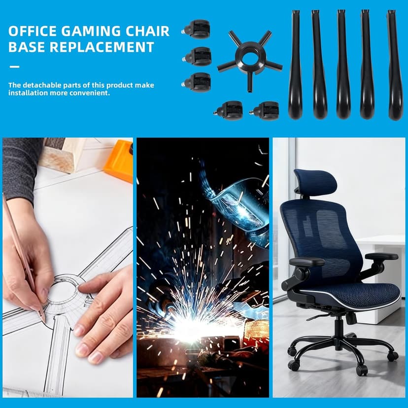 28 Inch Heavy Duty Office Chair Base with 5 Casters, Reinforced Metal Chair Feet, Universal Gas Cylinder Fit, for Swivel/Computer/Criss Cross Chairs
