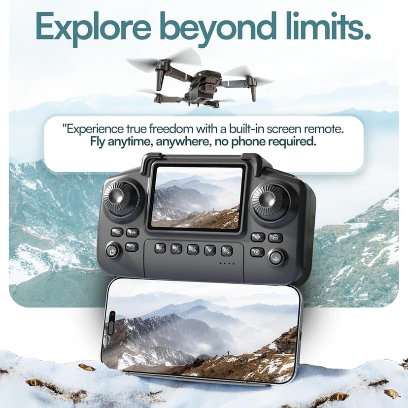 Falcon X 4K Drone - 4K UHD Camera Drone, Built-in Screen Remote Controller, WiFi FPV Foldable Quadcopter for Beginners & Adults, Includes 3 Batteries, SD Card & Reader
