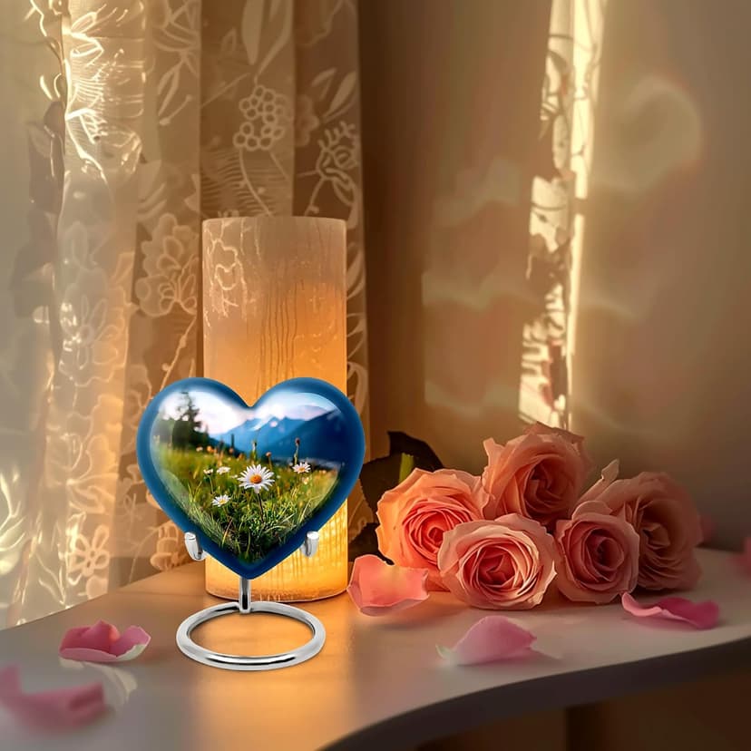 Blue Small Cremation Urns for Human Ashes Adult Men and Women - Funeral Urn for Daughter and Son 3 Inch Daisy Small Burial Urns for Adult Human Ashes B0FJYB6R6B