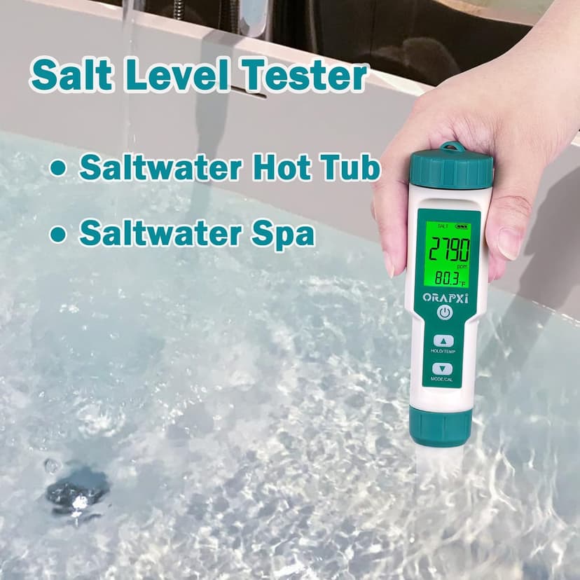 Pool Salt Tester ORAPXI pH and Salt Meter for Saltwater Pool pH and Salinity Digital Tester 5 in 1 Salt Meter for Swimming Pools Hot Tubs and Swim Spas