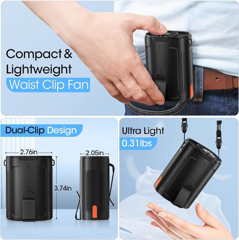 Heelkl 2026 AI Portable Fan Rechargeable, 4-Speed Strong Airflow, Personal Waist Fan with up to 25H of Working Time, Hands-Free Hanging Neck Fan, Wearable Belt Fan for Camping, Outdoor, Jobsite B0CZ3QR58B