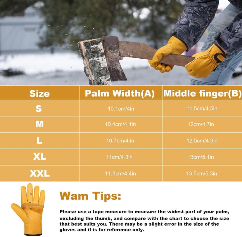 SLARMOR Mens Winter Leather Work Gloves, Warm Thinsulate Lining for Cold Weather Work, Thermal Insulated Work Gloves with Leather Palm,100 gram Insulation-L