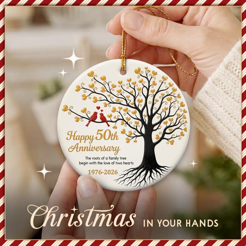 50 Years of Marriage Keepsake, Ceramic Hanging Decorations for Parents, Husband, Wife, Him and Her, 1976-2026 Gift Ideas 50th Wedding Anniversary Ornament, Golden for Couple B0HC1Q6BND