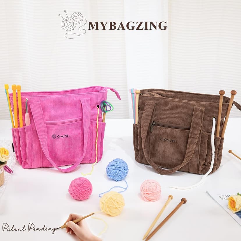 Crochet Bag and Tote - Corduroy Yarn Bag - Yarn Holder for Crocheting - Crochet Storage Bag for Crochet Hooks, Crochet Accessories, Knitting Bag for Crochet Lovers, Mother's Day Gift