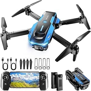 Drone with 1080P Camera - Foldable Remote Control Quadcopter with Gesture Control, 3D Flip, One Key Start, Emergency Stop, 2 Batteries, Easier to use, Toy for Adult Beginners, Black&Blue