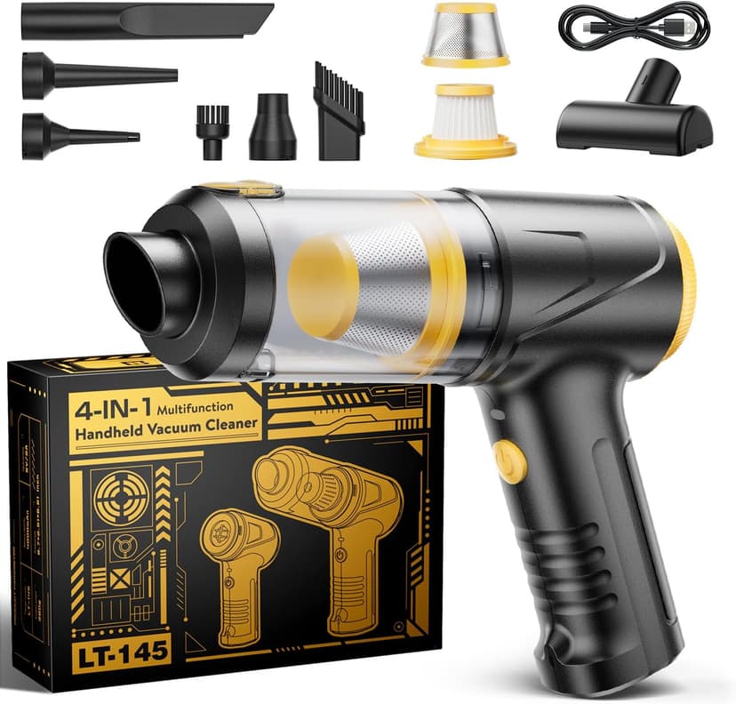 Handheld Vacuum Cleaner 21000Pa Suction with Brushless Motor, 4-in-1 Portable Mini Car Vacuum with 2 Suction Modes, Cordless Vacuum with LED Light, Type-C Charge for Car, Office Desk, Keyboards