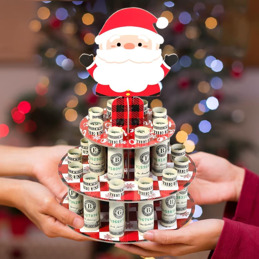 Santa Claus Cash Cake Stand Surprise Xmas Gift Ideas for Him Her Son Daughter Grandkids Crafterlife Christmas Money Holder for Christmas Cash Gifts B0D9ND5QXH