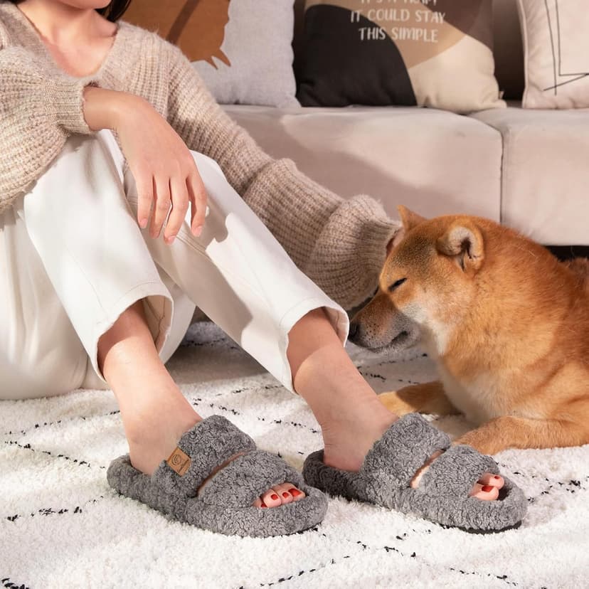 Machine-washable, Gifts, Memory Foam, Anti-slip Sole, Lightweight, Indoor and Outdoor, Cozy EverFoams Womens Fuzzy Open-toe Slippers Memory Foam Indoor House Shoes B0CLGNYKFR