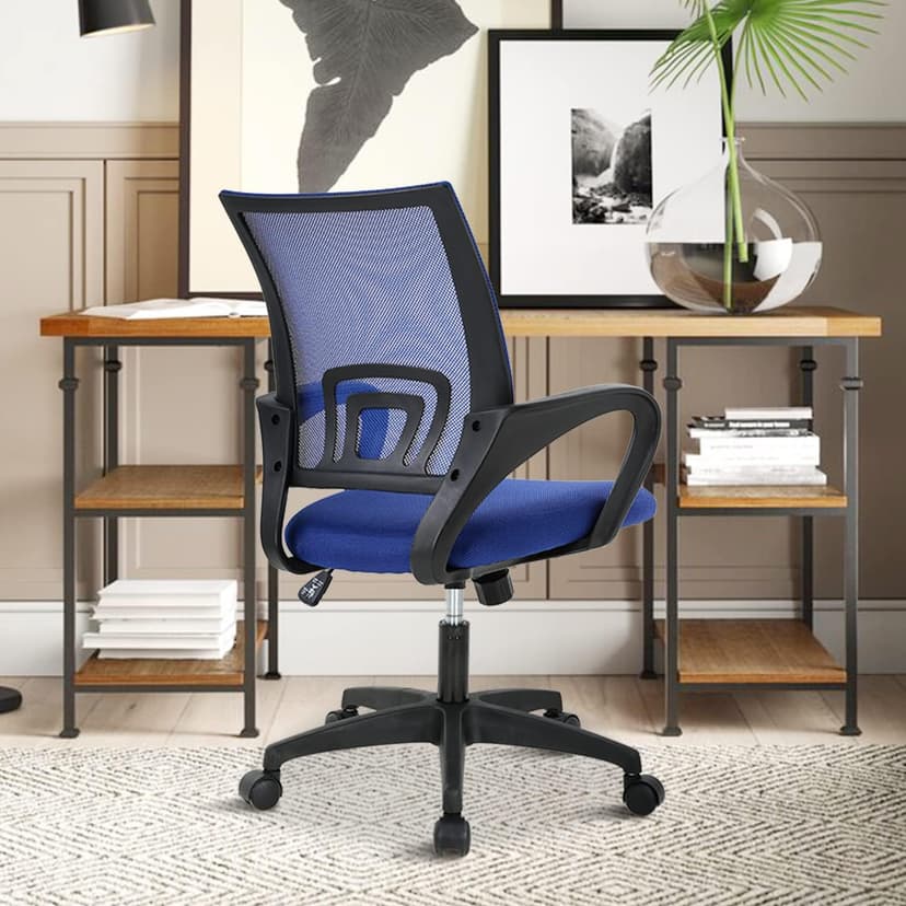 Home Office Chair Desk Chair Computer Chair with Lumbar Support& Armrest, Adjustable Ergonomic Mid Back Task Chair Mesh Rolling Swivel Office Desk Chairs for Bedrooms, Blue