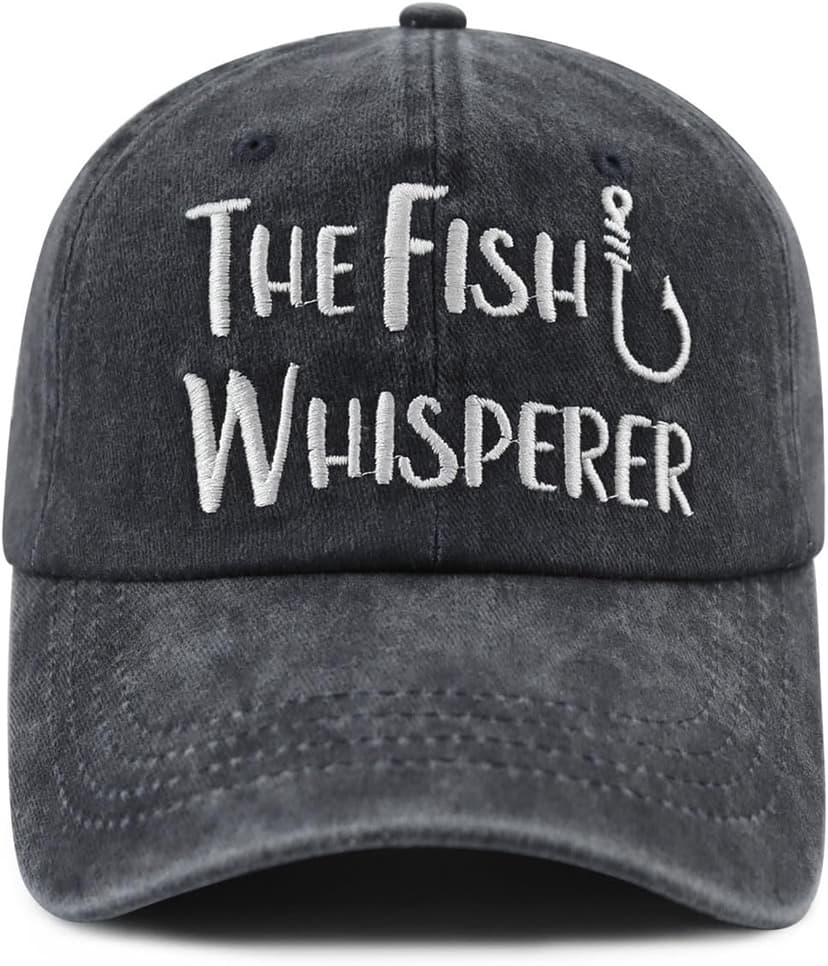 The Fish Whisperer Hat for Men Women, Funny Adjustable Cotton Embroidered Fishing Lovers Baseball Cap