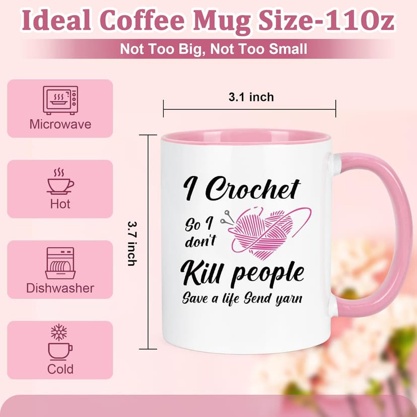 Cabtnca Crochet Gifts for Crocheters, I Crochet So I Don't Kill People Funny Mug - 11Oz, Christmas Birthday Knitting Gift for Knitters Crocheters Office & Home Use