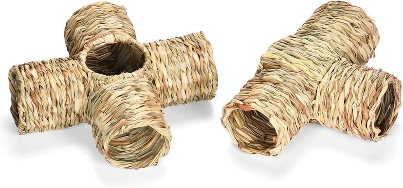 Rabbit Grass House Woven Pet Bed 4-Way Tube Tunnel Nest Chew Toys for Hamster Hedgehog Junior Hamster Grass House Rabbit Grass Tunnel Edible Hand Made Natural Grass Hideaway