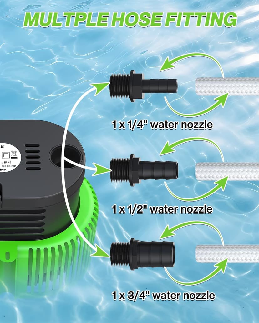 Pool Cover Pump above Ground - Submersible Water Sump Pump Swimming Water Removal Pumps, with Drainage Hose & 25 Feet Extra Long Power Cord, 850 GPH inGround, 3 Adapters