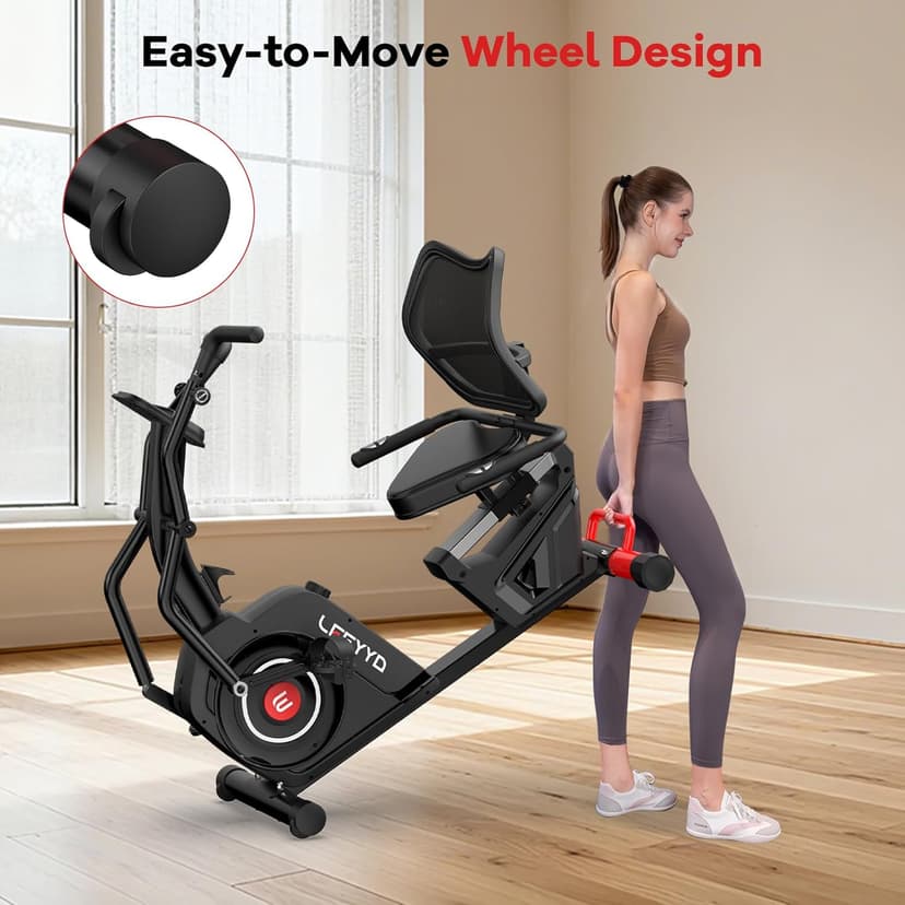 Recumbent Exercise Bike, Stationary Recumbent Exercise Bike for Home with Arm Exerciser, 16-Level Magnetic Resistance, Bluetooth App, LCD Monitor, Heart Rate, Heavy-Duty Frame