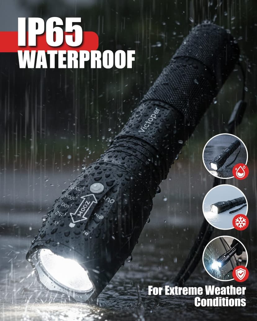 Victoper LED Flashlight 2 Pack, Bright Tactical Torch High Lumens with 5 Modes, Waterproof Zoomable Flash Light for Outdoor, Gifts for Men, Dorm Room Hunting Camping Essentials Gear for Guys
