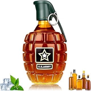 Military Hand Grenade Whiskey Bottle, 300ml Engraved Glass Hand-Grenade Shape Bottle, Leakproof Whiskey Decanter for Men Military Lovers Veteran Gifts