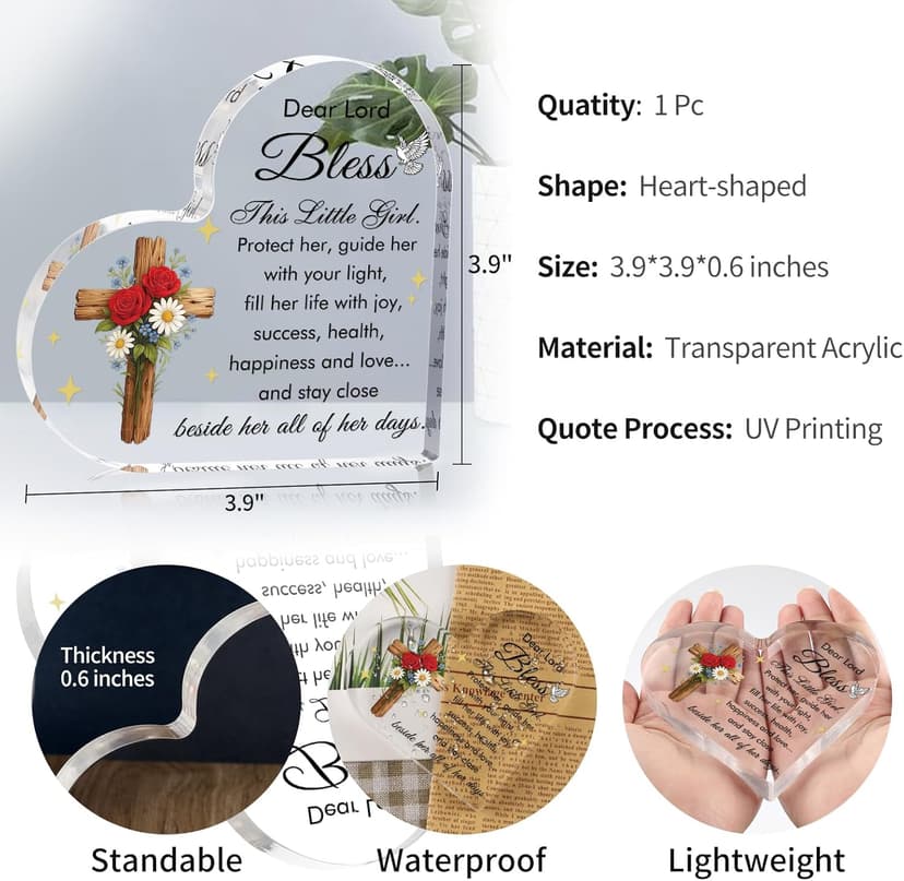 Baby Girl Baptism Gifts, Christmas First Communion Catholic Confirmation Gifts for Newborn BabyGirl, Acrylic Plaque Christian Christening Dedication Baptismal Gift for Teenage, Little Girl