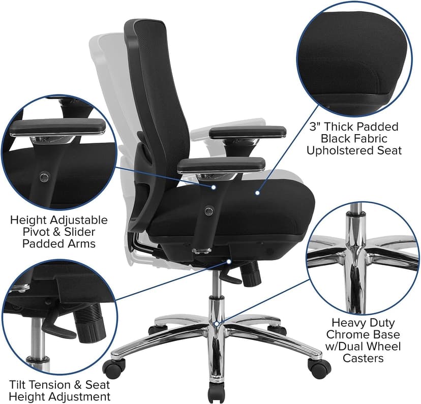 Flash Furniture HERCULES Series 24/7 Intensive Use Big & Tall 350 lb. Rated Black Mesh Multifunction Swivel Ergonomic Office Chair