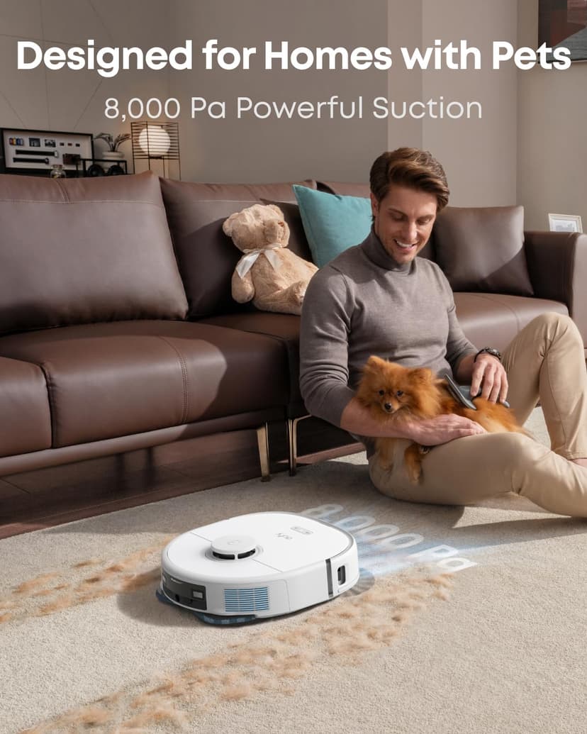 eufy X10 Pro Omni Robot Vacuum and Mop Combo, Incredible Suction, Dual Mops with 12 mm Auto-Lift and Carpet Detection, AI Obstacle Avoidance, Auto Mop Washing&Drying, Self-Emptying, White