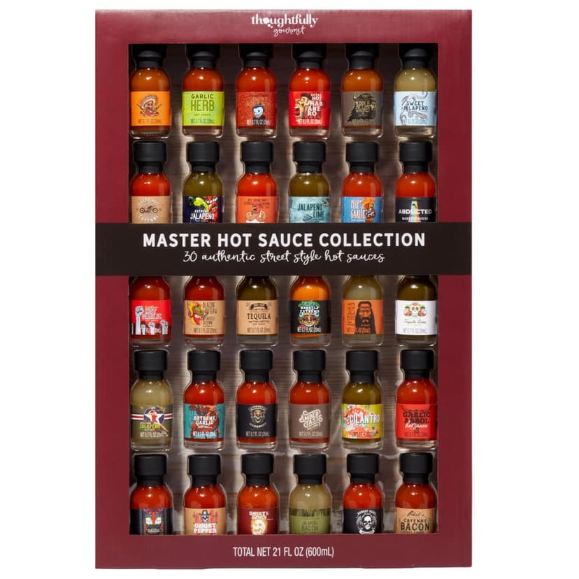 Thoughtfully Gourmet, Master Hot Sauce Collection Sampler Set, Flavors Include Garlic Herb, and More, Hot Sauce Gift, Set of 30