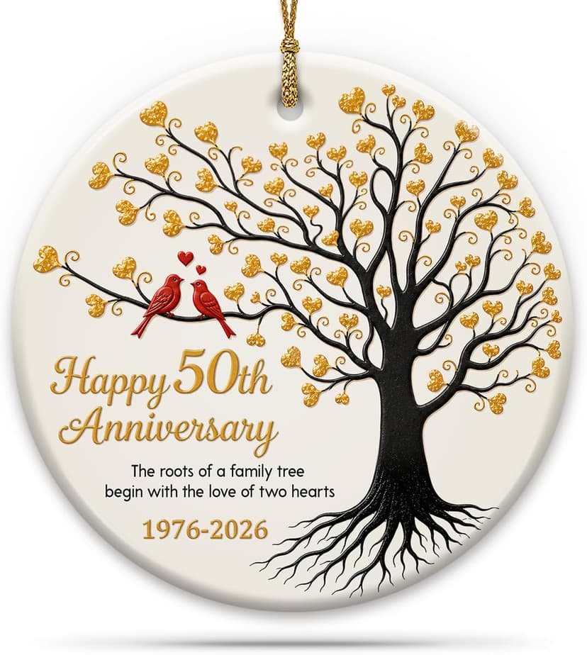 50 Years of Marriage Keepsake, Ceramic Hanging Decorations for Parents, Husband, Wife, Him and Her, 1976-2026 Gift Ideas 50th Wedding Anniversary Ornament, Golden for Couple B0HC1Q6BND
