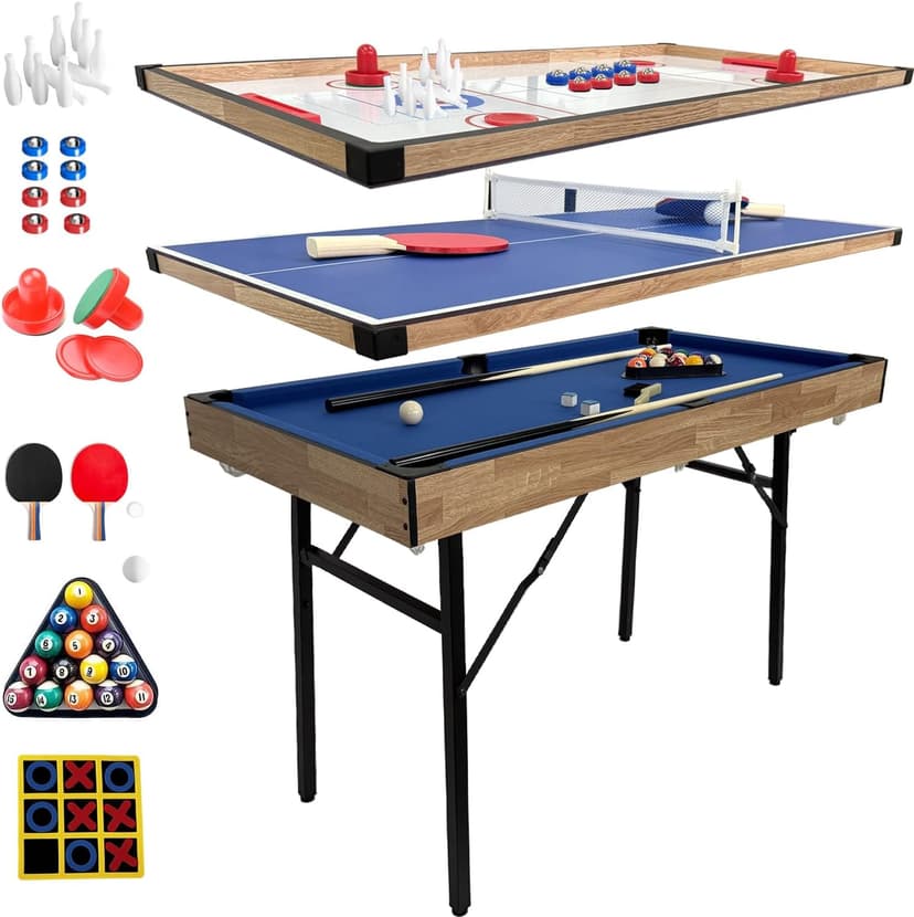 6 in 1 Multi Game Table Folding Pool Table, Billiard, Hockey, Table Tennis, Bowling, Shuffle Board and Tic Tac Toe with All Accessories
