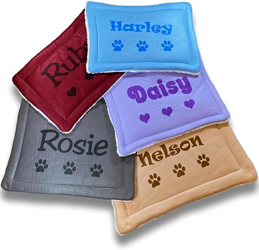 Custom Catch Personalized Dog Mat - Gift for Crate Cushion, Puppy Sleeping Blanket, Kennel Bed Pad - Small - S - Gray, Purple, Blue, Maroon, Beige