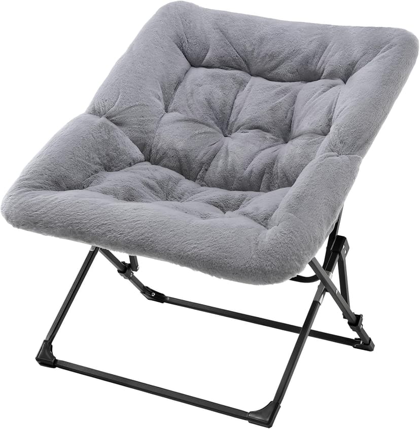 Oakham Comfy Chair for Adults, Soft Faux Fur Folding Lounge for Bedroom Living Room Dorm Rooms Flexible Reading Chair for Teens Kids, X-Large Foldable (Faux Fur-Grey)