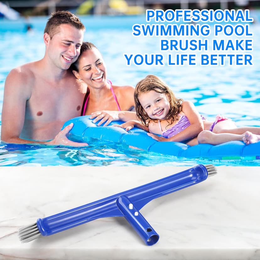 Pool Brush Head, 17" Pool Brushes for Cleaning Pool Walls, Curved Ends High-Efficiency Pool Scrub Brush,Premium Nylon Bristles Pool Brush with EZ Clip