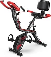 pooboo Folding Exercise Bike, Foldable Upright Stationary Bike, Indoor Cycling Magnetic X-Bike with 8-Level Adjustable Resistance, 6.6 LBS Flywheel, 300LB Capacity, Back Support Cushion for Home Gym