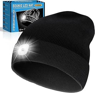 Christmas Stocking Stuffers for Men Adults, Beanie Hats with Light, USB Rechargeable LED Hand Free Headlamp, Birthday Gifts for Men, Women, and Teens, Ideal for Camping, Hiking, Black