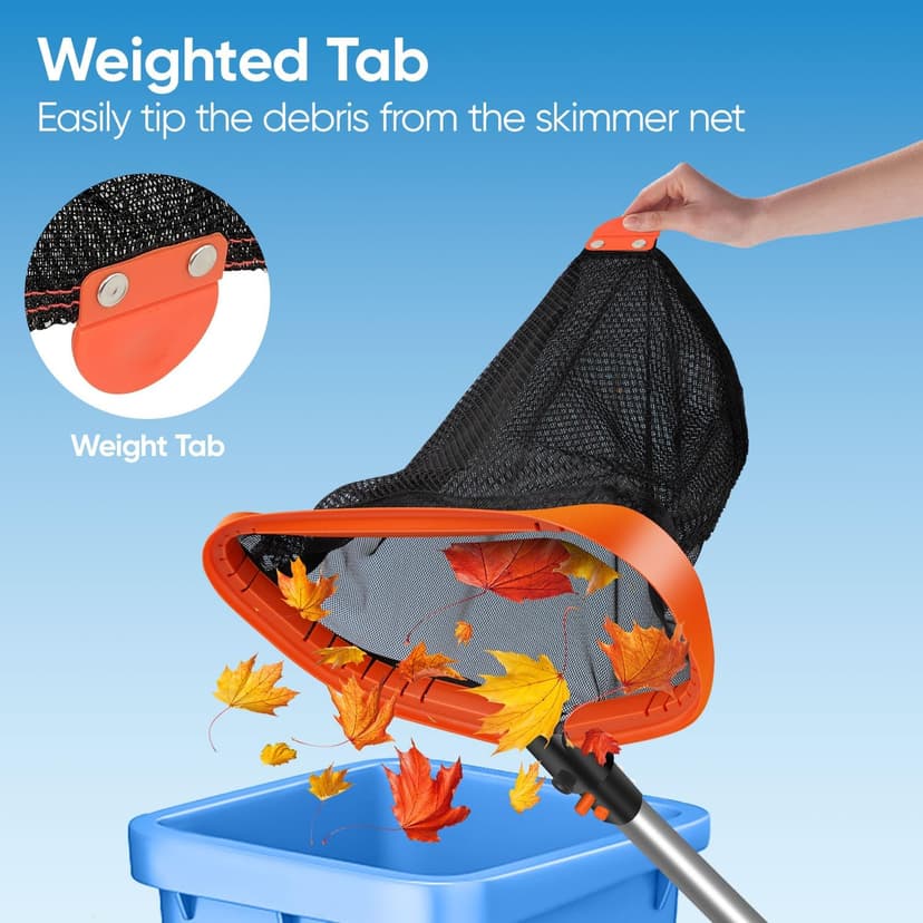 17.5" Pool Net, Pool Skimmer Net with Double-Layer Netting Bag, Aluminum Frame, Deep Nylon Net, Large Capacity Pool Cleaning Net, Leaf Skimmer Rake Net for Above Ground & In-ground Pools (No Pole)