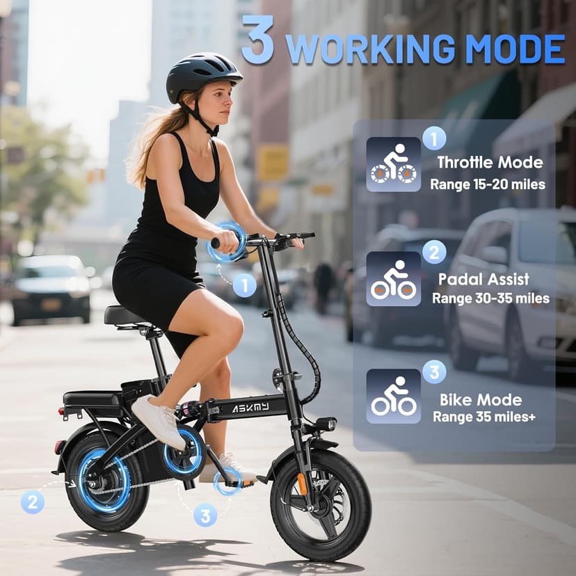 Electric Bike for Adults and Teens, 740W Peak Motor E-Bike with 30-60 Miles PAS Range, 48V 10AH/20AH Removable Battery, 14" Folding Mini Ebike with 20MPH, Electric Bicycle for Commute