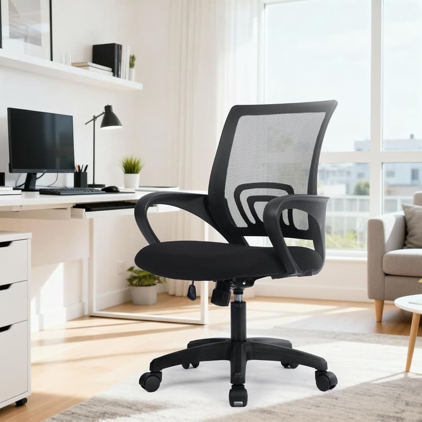 NEO CHAIR Office Desk Computer Chair Ergonomic Mesh Gaming Cushion Seat with Comfy Lumbar Mid Back Support Adjustable Height Swivel Rolling Wheels for Home Task (Mesh Black)
