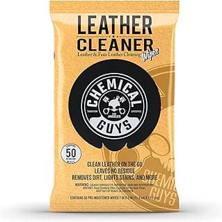 Chemical Guys Leather Cleaner Wipes Mega 50 Pack - Interior Leather Wipes for Cars, Natural, Synthetic, Faux & Pleather Surfaces, Safe for Cars, Trucks, Furniture, Boots & More, Convenient 50 Count