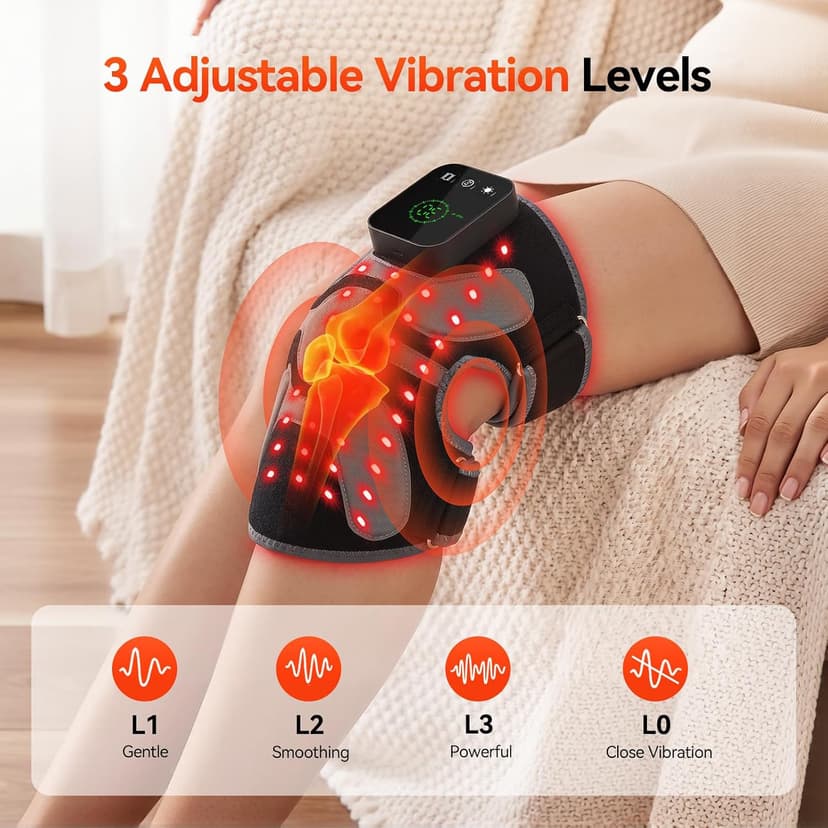 Red Light Therapy Knee Massager 660nm & 850nm, Heated Vibration Knee Brace Cordless Rechargeable 5000mAh, Timer & Pulse Modes for Knee Elbow Shoulder Joint Comfort Support Device B0GS5MWP52