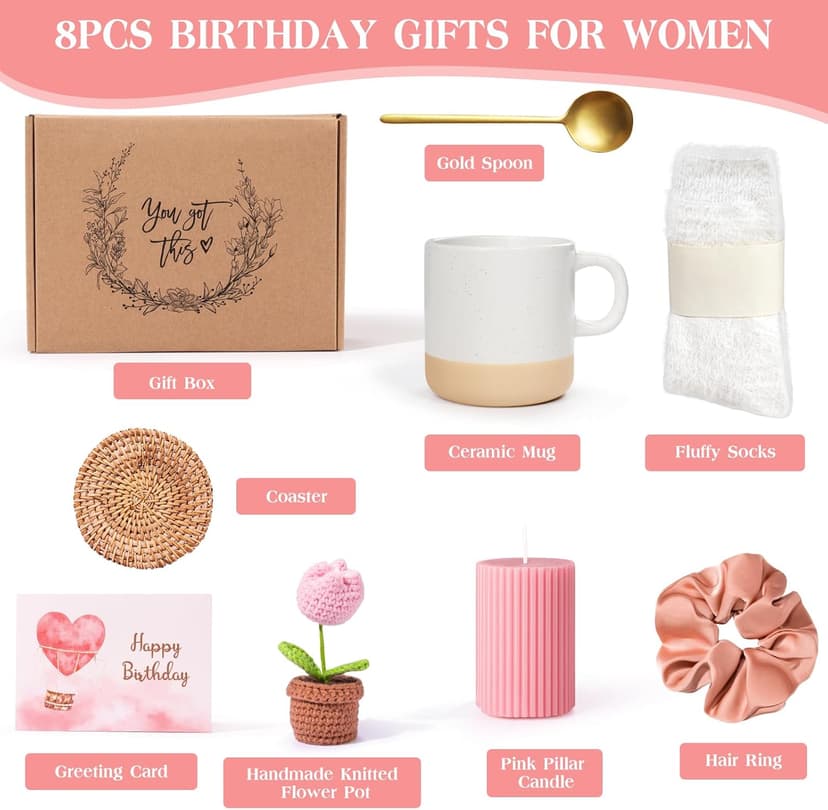Birthday Gifts for Women, Happy Birthday Gift Basket for Women, Unique Woman Birthdays Gift Box for Her Mom Sister Wife Girlfriend Coworker Bestie Female Friendship Best Friend Employee Gifts Ideas
