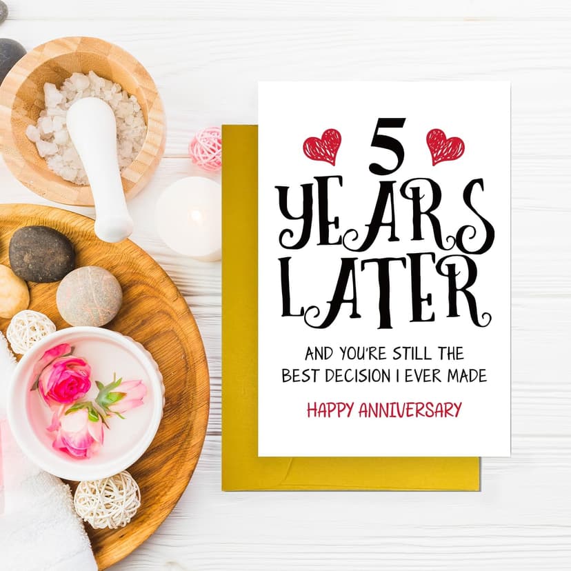 Romantic 5 Years Anniversary Card for Husband Wife, Sweet 5th Wedding Anniversary for Couple, Idea Five Years Wedding Card Gift for Him Her, 5th Wedding Anniversary Card, 5 Years Anniversay Decor