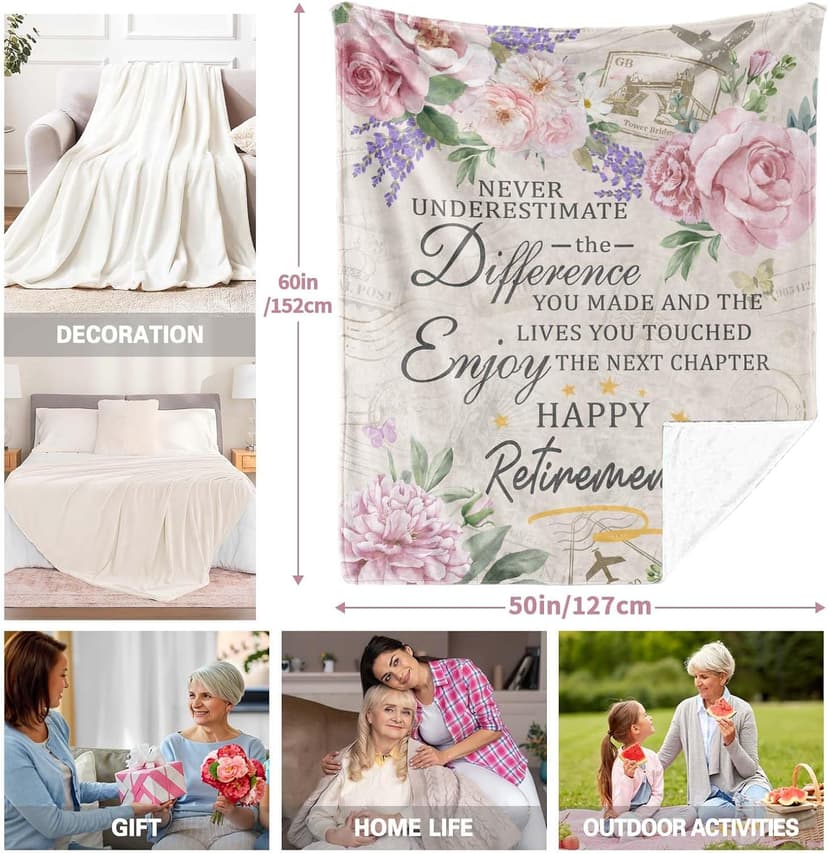 Retirement Gift for Woman, Retirement Blanket for Women/Men, Farewell Gifts for Coworkers, Going Away Goodbye Merch for Mom Grandma Throws Blankets 60"x50"