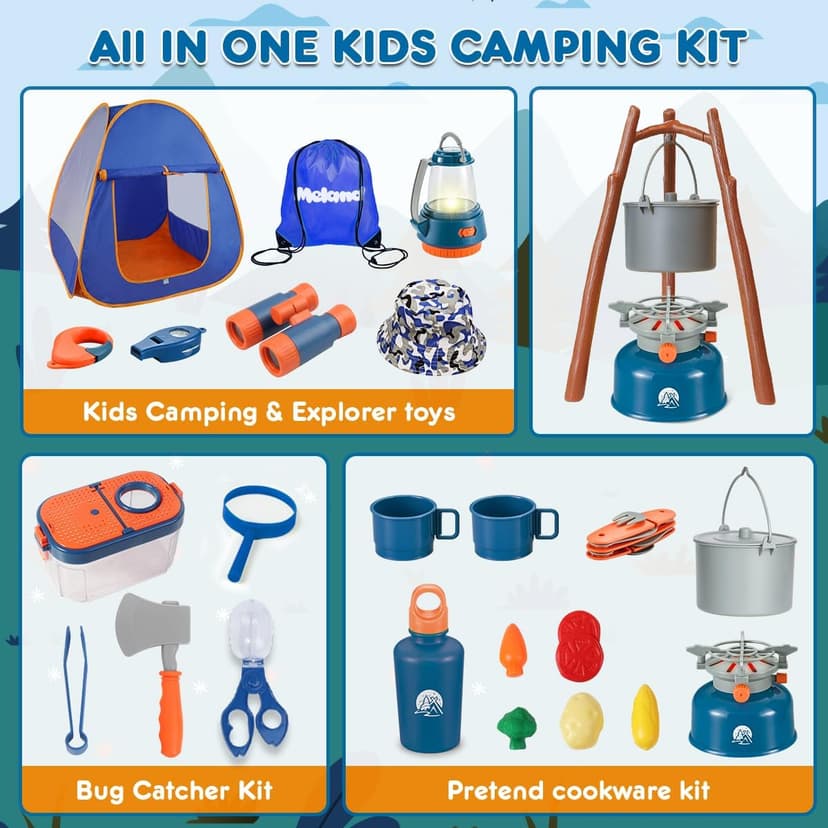 Pop-up tent, campfire, lantern, binoculars and camping gear for realistic pretend adventures indoors or outdoors Meland Camping Play Set for Child 3-6, Pretend Adventure Toy Gift B094XXBT8Z