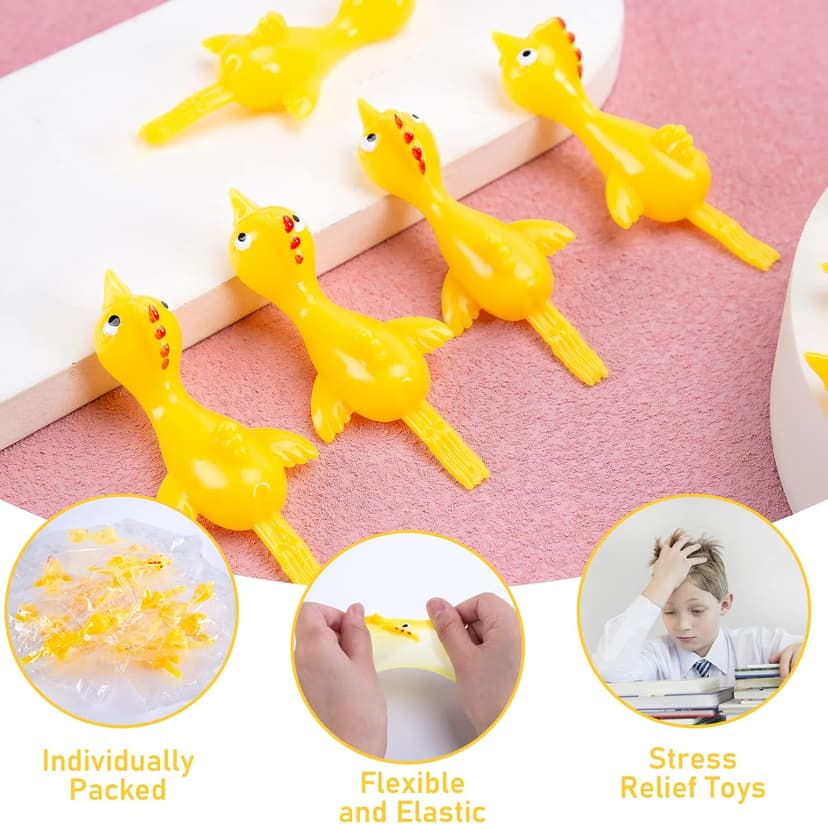 POPLAY 42PCS Flying Chicken Slingshot, Party Favors Treasure Box Toys for Kids 4 to 8, Flicking Rubber Chickens Finger Toys for Christmas Stocking Stuffers, Classroom Prizes, Xmas Gifts Goodie Bag