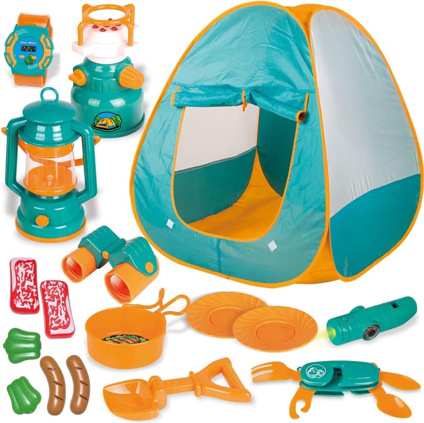 FUN LITTLE TOYS Pop Up Play Tent with Camping Gear and Tools Set, Outdoor Toys for Kids B07KKB4LFM