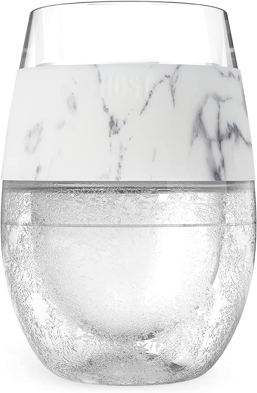 Host Wine Freeze Cup Set of 2 - Plastic Double Wall Insulated Wine Cooling Freezable Drink Glasses with Freezing Gel, Wine Glass Gift for Red and White Wine, 8.5 oz Marble