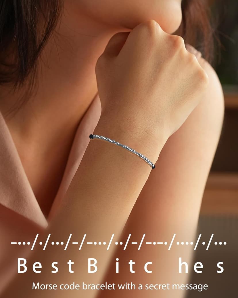 Shonyin Valentines Day Gift for Best Bitches Morse Code Bracelet Best Friend Gift for Women Funny Friendship Gift 2/3 PCS Christmas Friendsgiving Day Gift