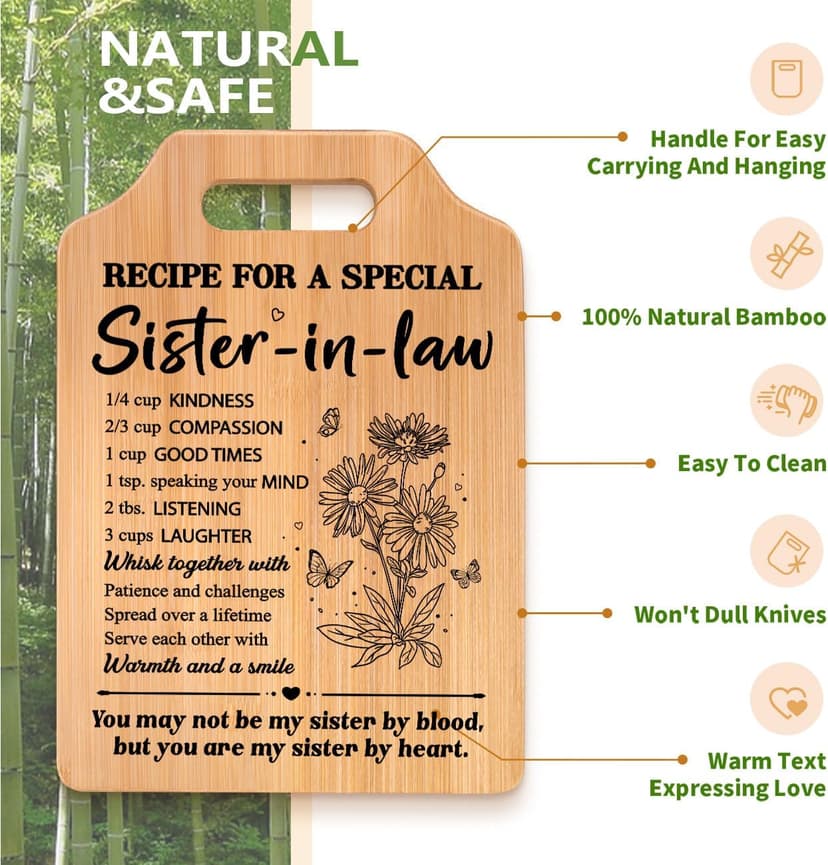 Gifts for Sister in Law, Sister In Law Birthday Gifts, Unique Recipe Cutting Board for Sister in Laws, Mothers Day, Christmas, Housewarming Gifts for Sister in Law Adult