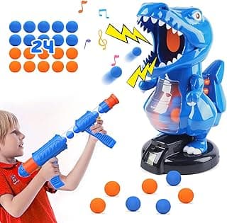 EagleStone T-Rex Dinosaur Shooting Toys for 6 7 8 Year Old Boys, Electronic Shooting Target Game with Air Pump Gun, 24 Balls, Foam Blaster Boy Toys Age 6-8 8-10, Christmas Birthday Gifts for Kids