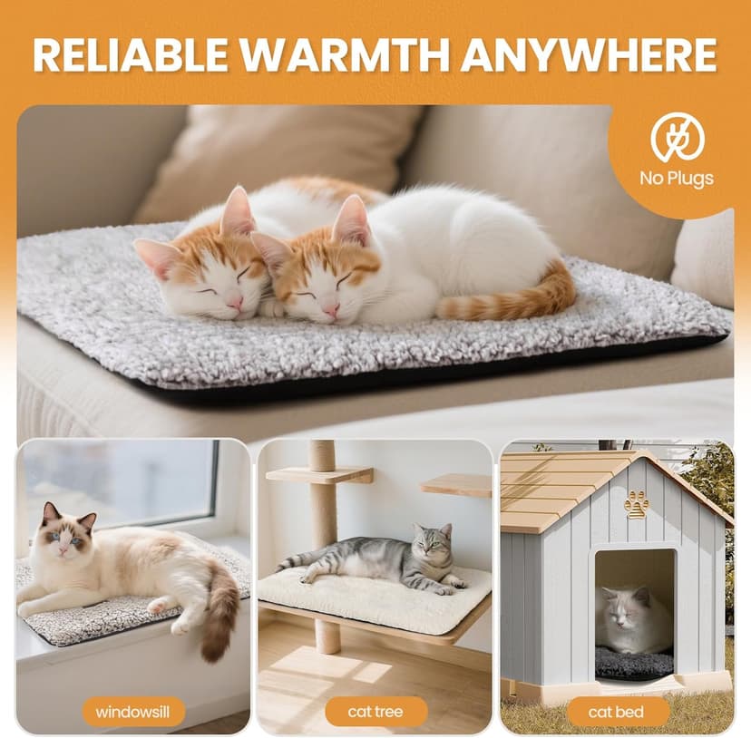 Self Warming Cat Bed Self Heating Cat Dog Mat 24 x 18 inch Extra Warm Thermal Pet Pad for Indoor Outdoor Pets with Removable Cover Non-Slip Bottom Washable Non Electric