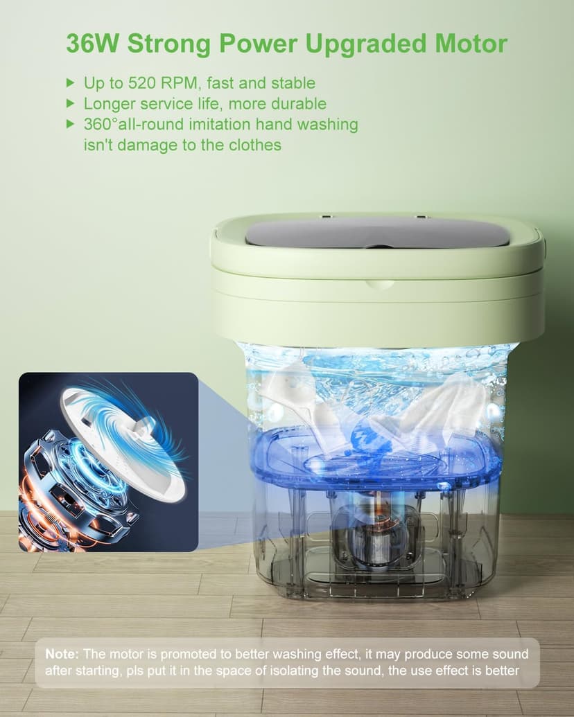 16L Large Capacity Portable Washing Machine, Laundry Washer Cleaning for Underwear, Baby Clothes, Shirts,Small Delicates. Foldable Mini Washer and Dryer Combo for Apartment,Hotel,Camp,RV,Travel(Green)