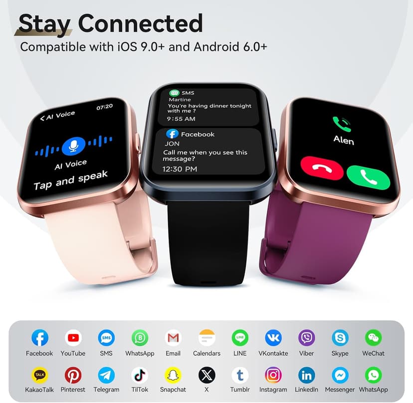 Smart Watches for Women, 1.85" Aleax Bulit-in Smart Watch for Android Phones & iPhones with Calls/Messages/Reminders, 120 Sport Modes Fitness Tracker Watch for Women with Heart Rate/Sleep/SpO2 Monitor