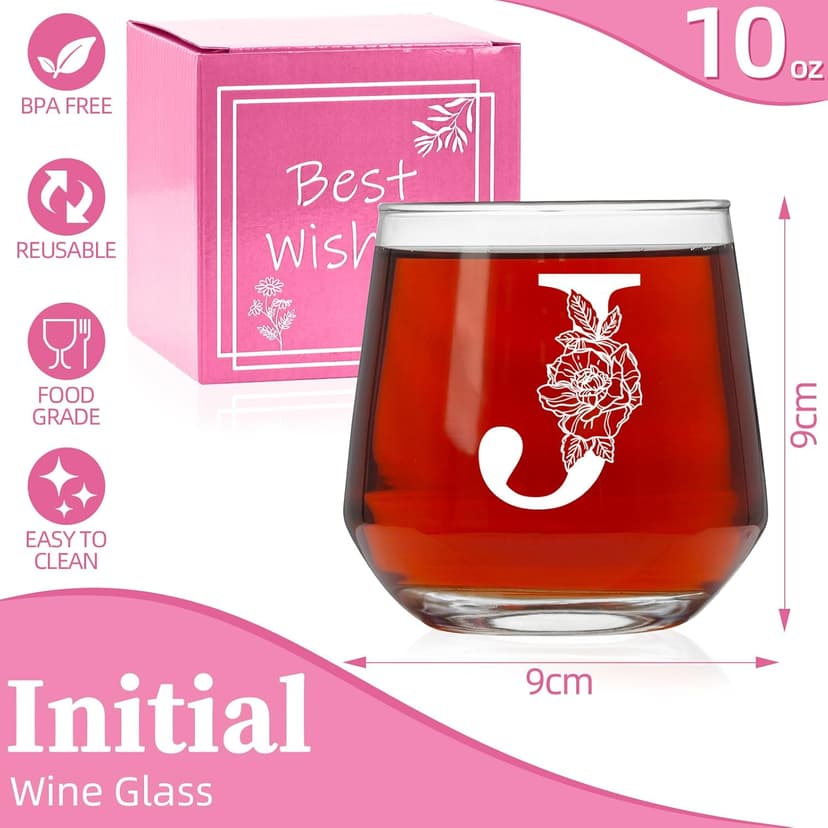 Personalized Gifts for Women,Monogrammed A-Z Wine Glasses Gifts for Women,Wine Glass for Gift Box,Birthday Gifts for Mom Sister Grandma-J